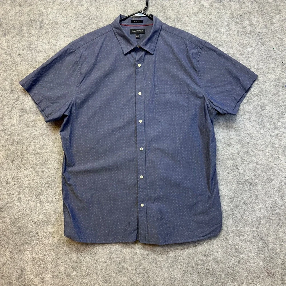 Banana Republic Shirt Men's Size XXL Blue Micro Dot Short Sleeve Slim Fit